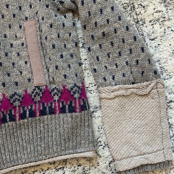 FREE PEOPLE M Wool Nylon Blend Tan Hooded Sweater Jacket Blue Cardigan - Picture 3 of 14